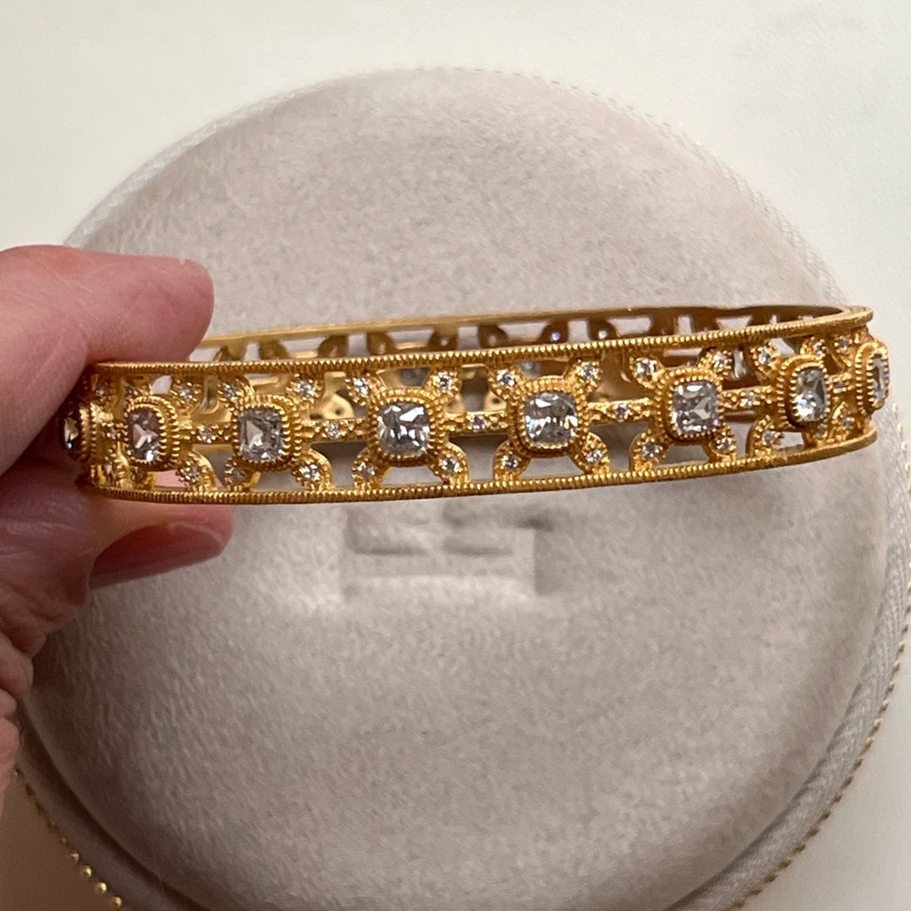 Freida Rothman Matte Gold Crystal Filigree Bangle Bracelet